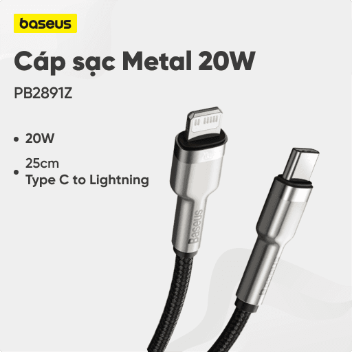 Cáp sạc Baseus Metal Type C to Lightning 20w 25cm PB2891Z