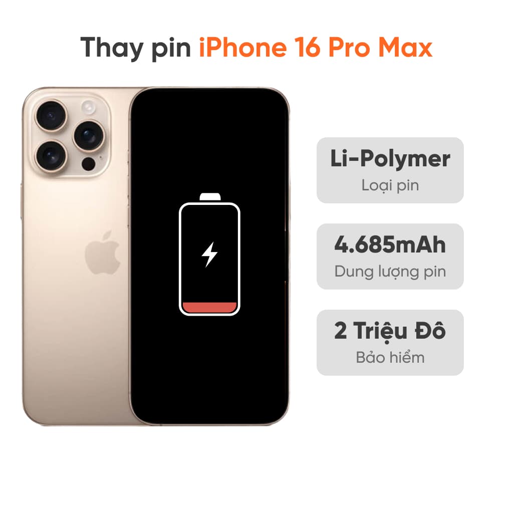 Thay pin iPhone 16 Pro Max Pisen dung lượng chuẩn
