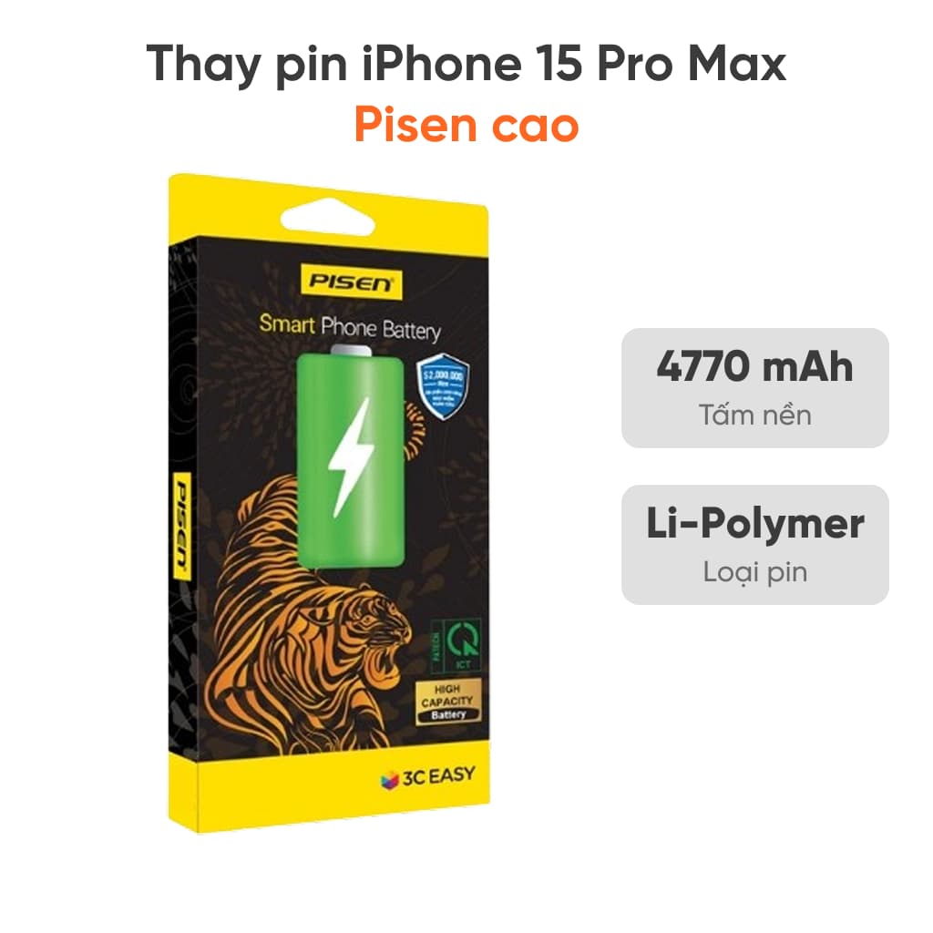Thay pin iPhone 15 Pro Max Pisen dung lượng cao