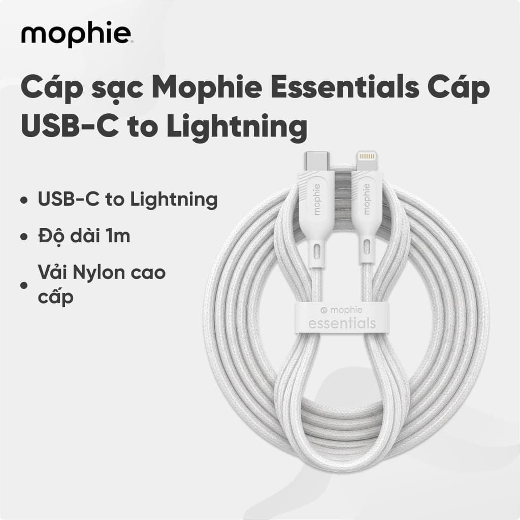Cáp sạc Mophie Essentials Cáp USB-C to Lightning Mophie Essential 1M - 409912194 Trắng