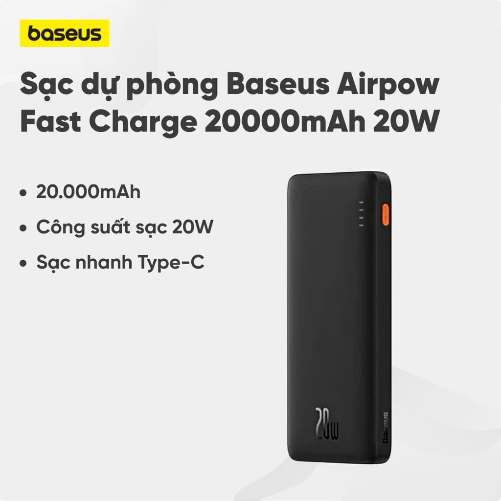 Sạc dự phòng Baseus Airpow Fast Charge 20000mAh 20W Đen